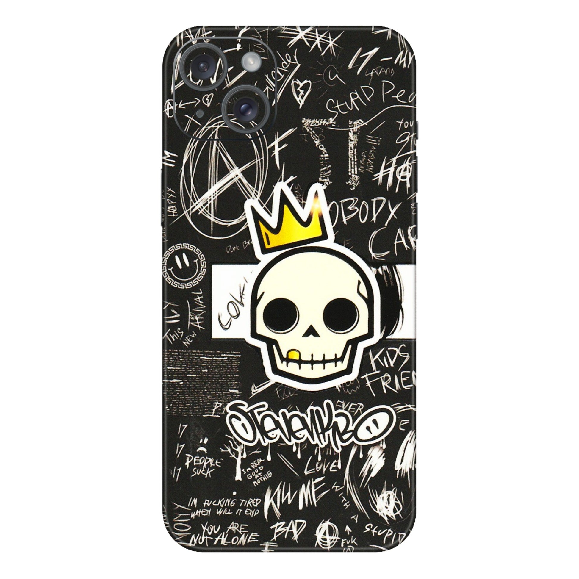Apple iPhone Skins (All Models) - Funny Skull Black Chalk Grafitti - 3D Embossed Finish (L-22) iPhone 15 Plus