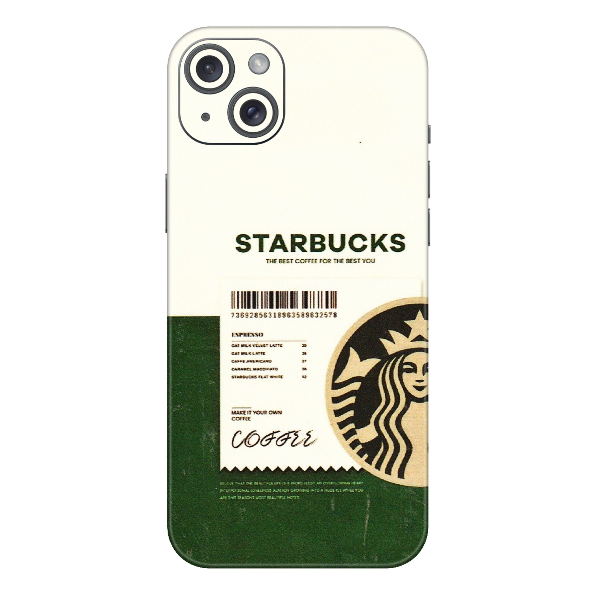 Apple iPhone Skins (All Models) - Starbucks Barcode - 3D Embossed Finish (L-308) iPhone 15 Plus