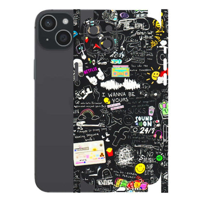 Apple iPhone Skins (All Models) - Black Creatives Doodles - 3D Embossed Finish (L-311) iPhone 15 Plus
