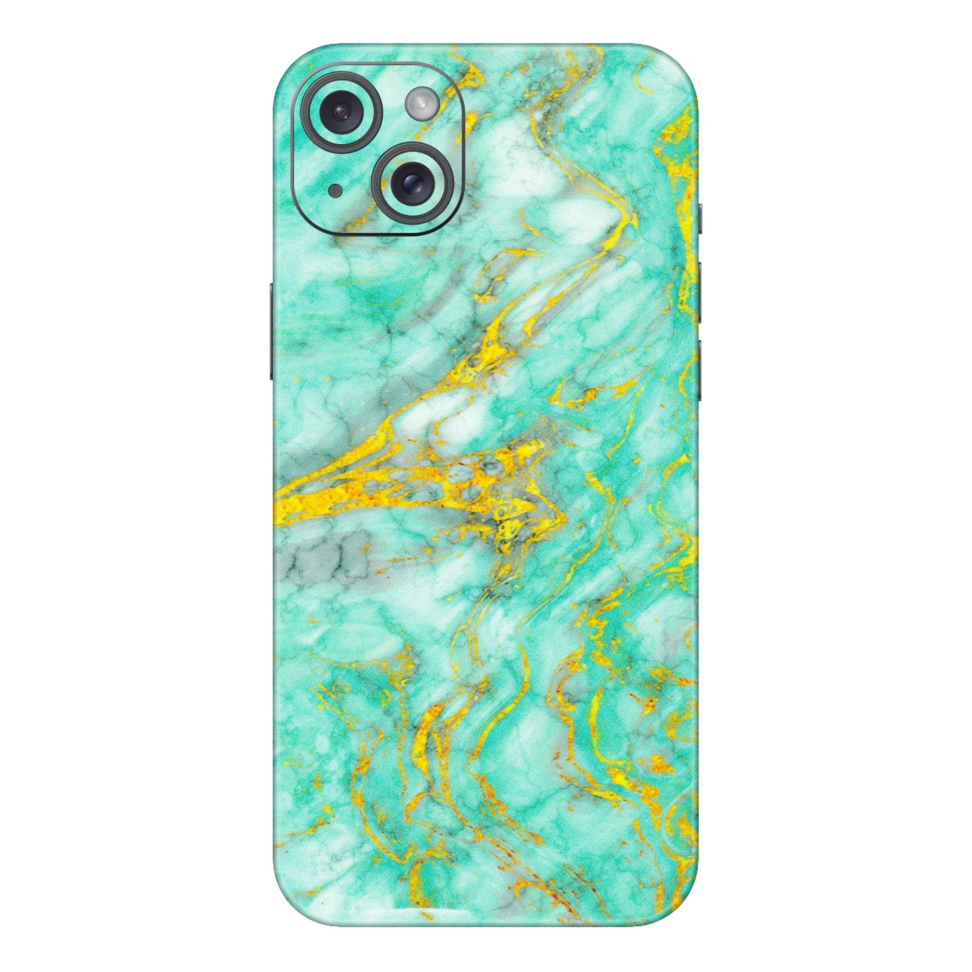 Apple iPhone Skins (All Models) - Green And Gold Marble Feel - Matte Finish (M-16) iPhone 15 Plus