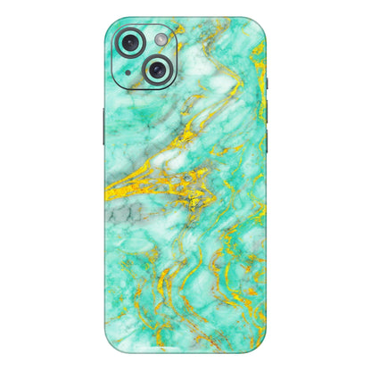 Apple iPhone Skins (All Models) - Green And Gold Marble Feel - Matte Finish (M-16) iPhone 15 Plus