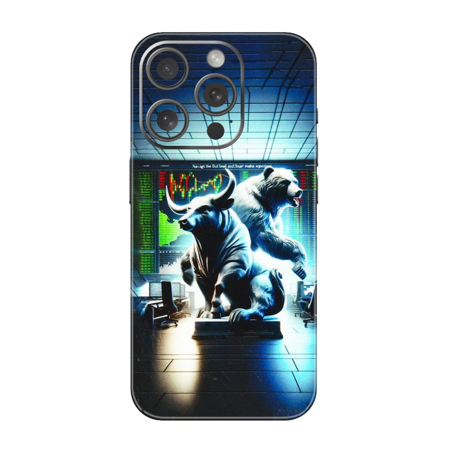 Apple iPhone Skins (All Models) - Stock Market Sensex Bear vs Bulls - 3D Embossed Finish (L-15) iPhone 15 Pro