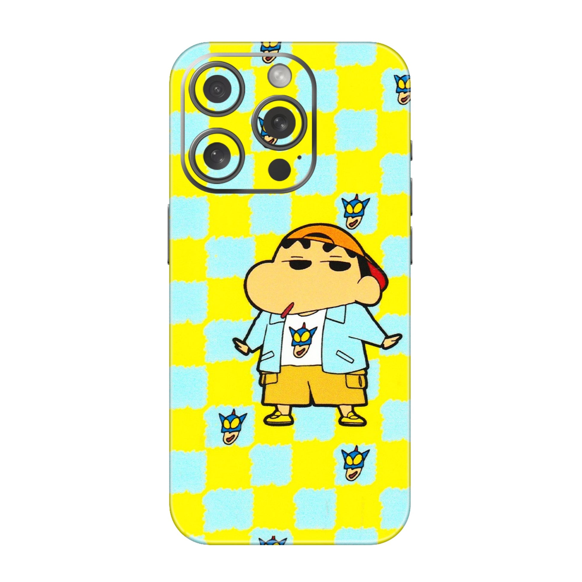 Apple iPhone Skins (All Models) - Yellow Blue Shinchan Cute - 3D Embossed Finish (L-221) iPhone 15 Pro