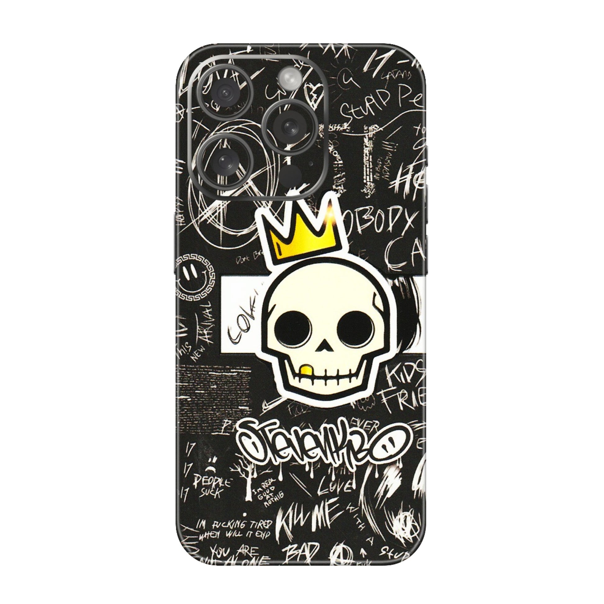 Apple iPhone Skins (All Models) - Funny Skull Black Chalk Grafitti - 3D Embossed Finish (L-22) iPhone 15 Pro