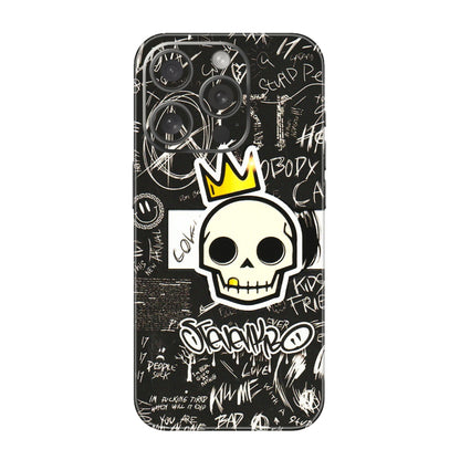 Apple iPhone Skins (All Models) - Funny Skull Black Chalk Grafitti - 3D Embossed Finish (L-22) iPhone 15 Pro