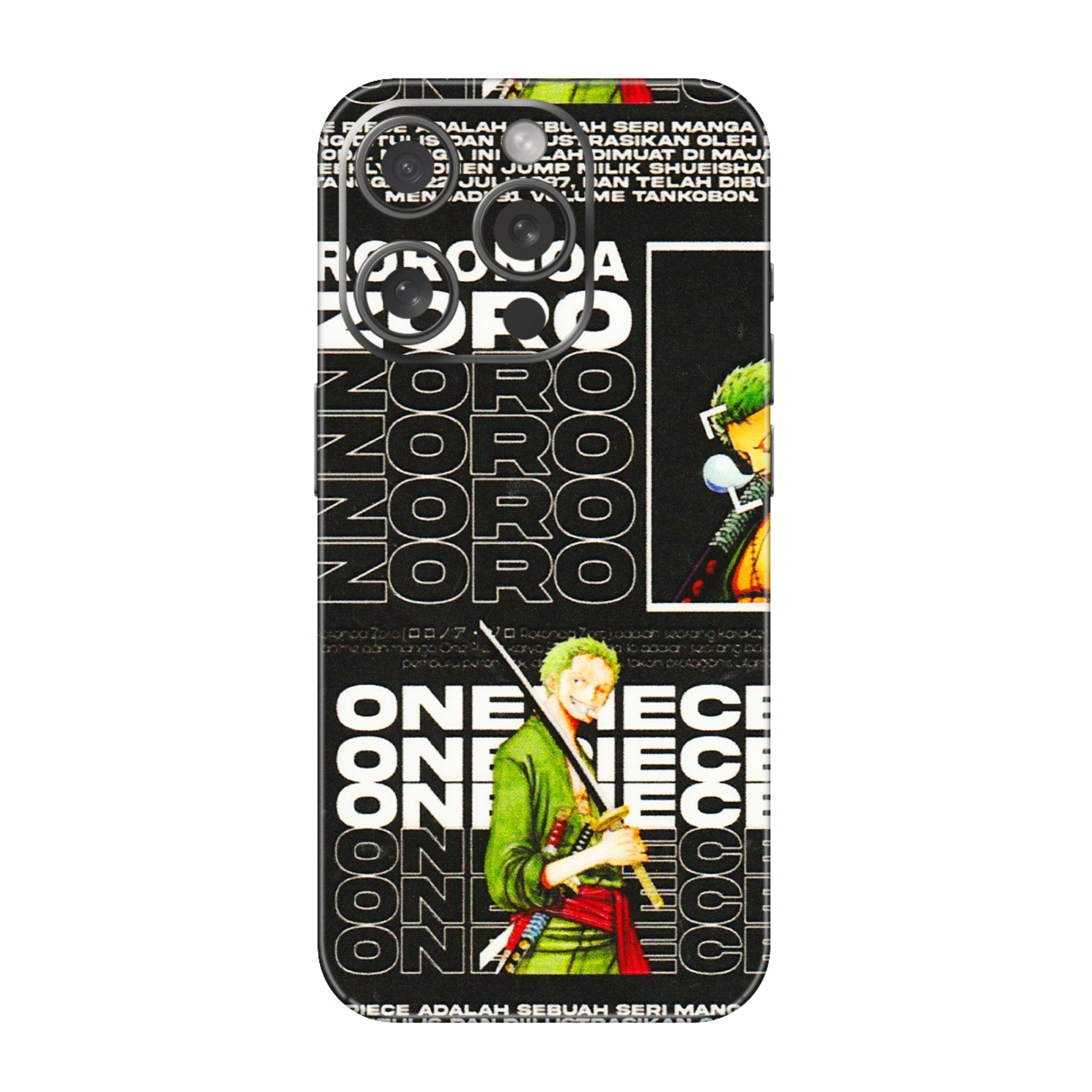 Apple iPhone Skins (All Models) - One Piece Zoro - 3D Embossed Finish (L-250) iPhone 15 Pro