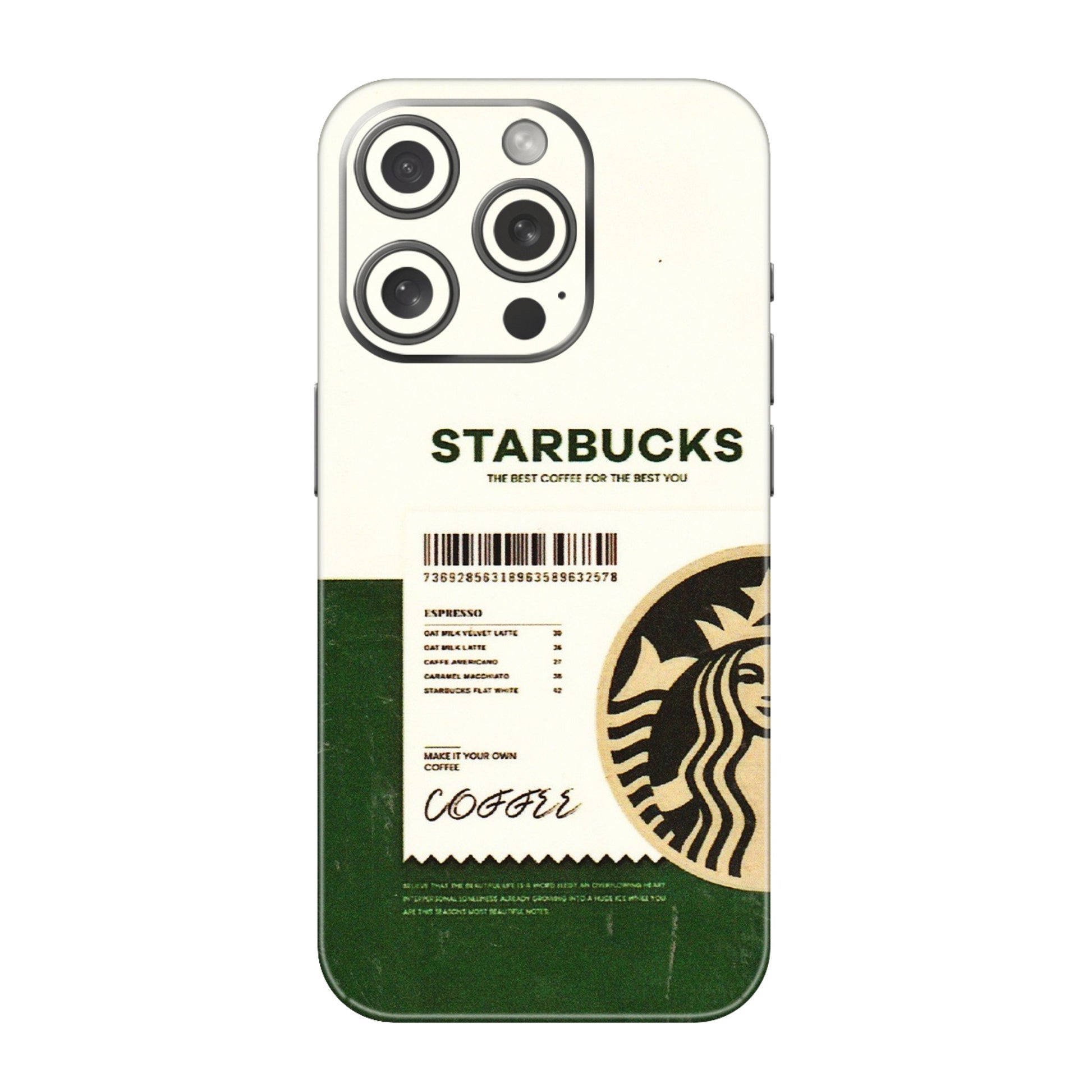 Apple iPhone Skins (All Models) - Starbucks Barcode - 3D Embossed Finish (L-308) iPhone 15 Pro
