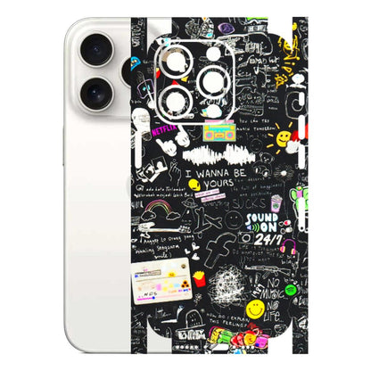 Apple iPhone Skins (All Models) - Black Creatives Doodles - 3D Embossed Finish (L-311) iPhone 15 Pro