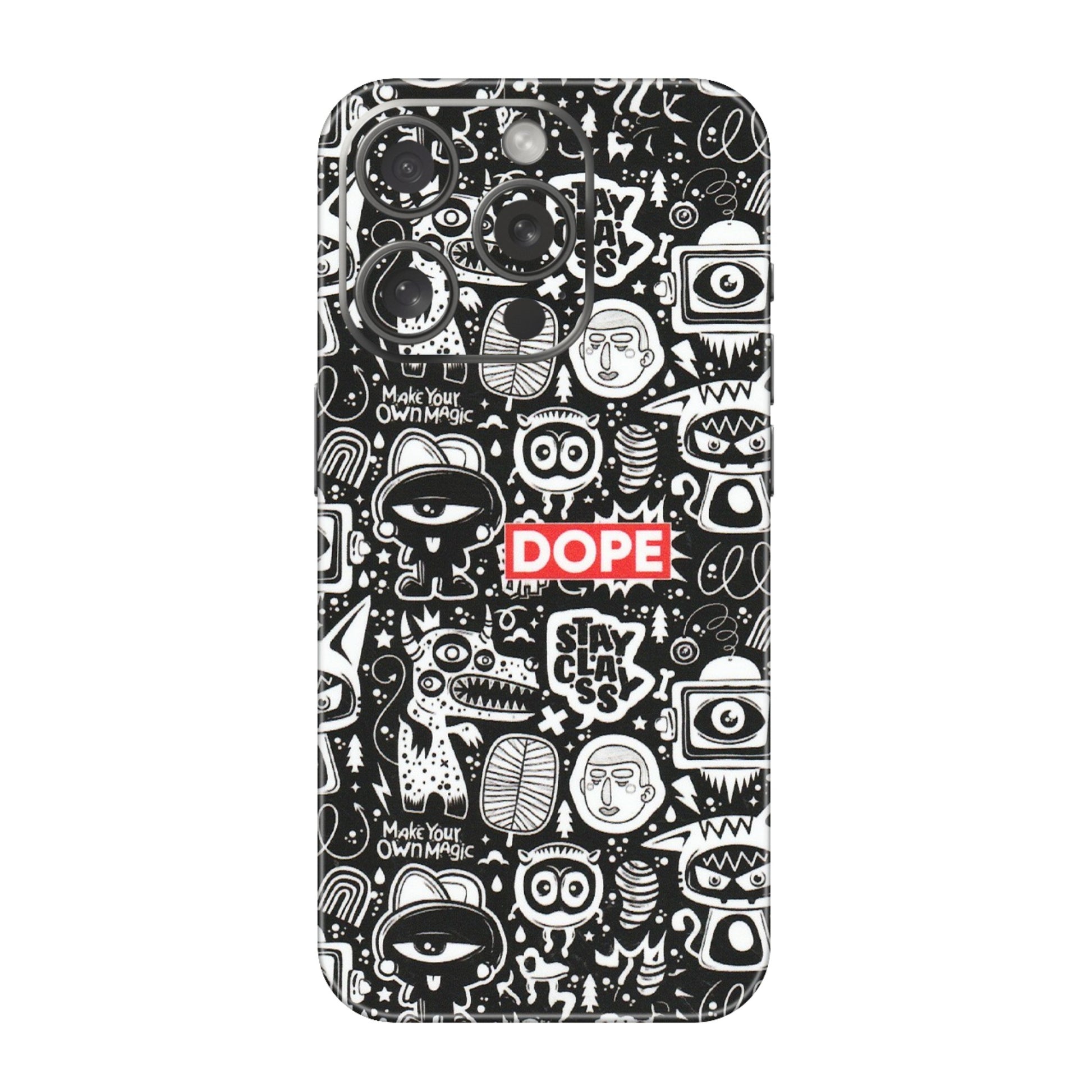 Apple iPhone Skins (All Models) - Dope Stay Classy Black Doodles - Matte Finish (M-126) iPhone 15 Pro