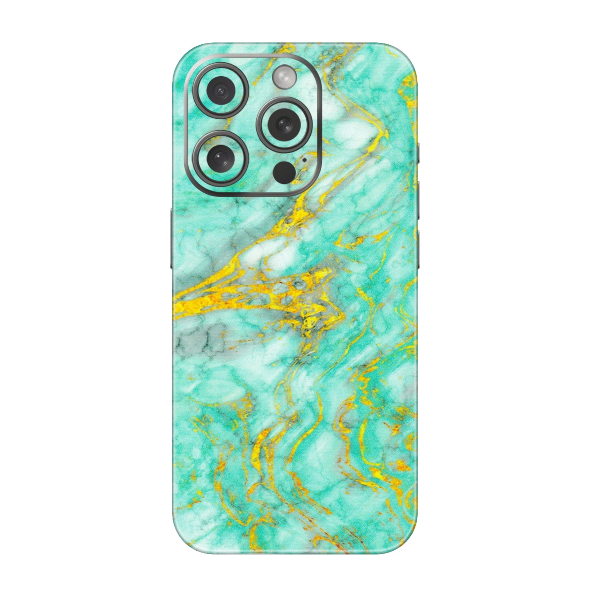 Apple iPhone Skins (All Models) - Green And Gold Marble Feel - Matte Finish (M-16) iPhone 15 Pro
