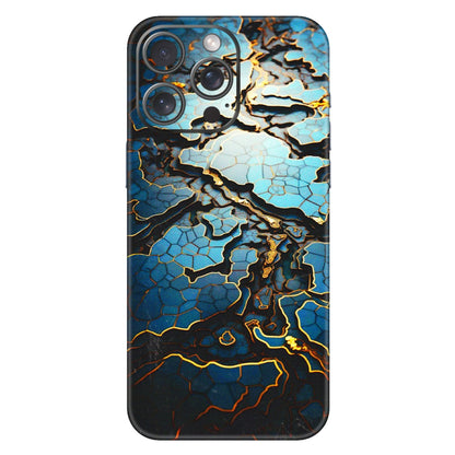 Apple iPhone Skins (All Models) - Blue Gold Abstract - 3D Embossed Finish (L-11) iPhone 15 Pro Max
