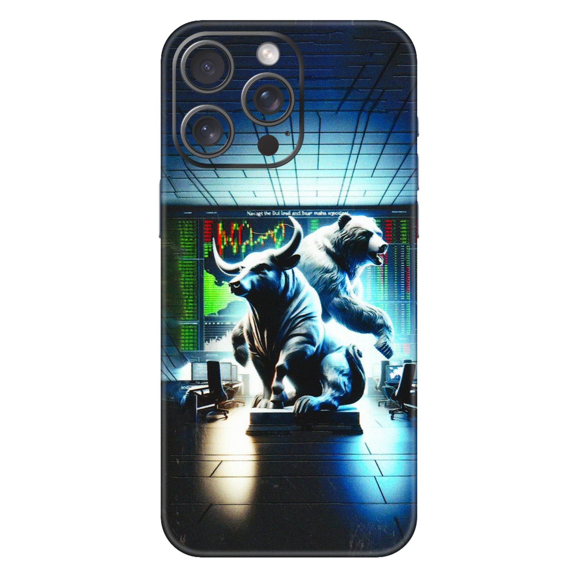 Apple iPhone Skins (All Models) - Stock Market Sensex Bear vs Bulls - 3D Embossed Finish (L-15) iPhone 15 Pro Max