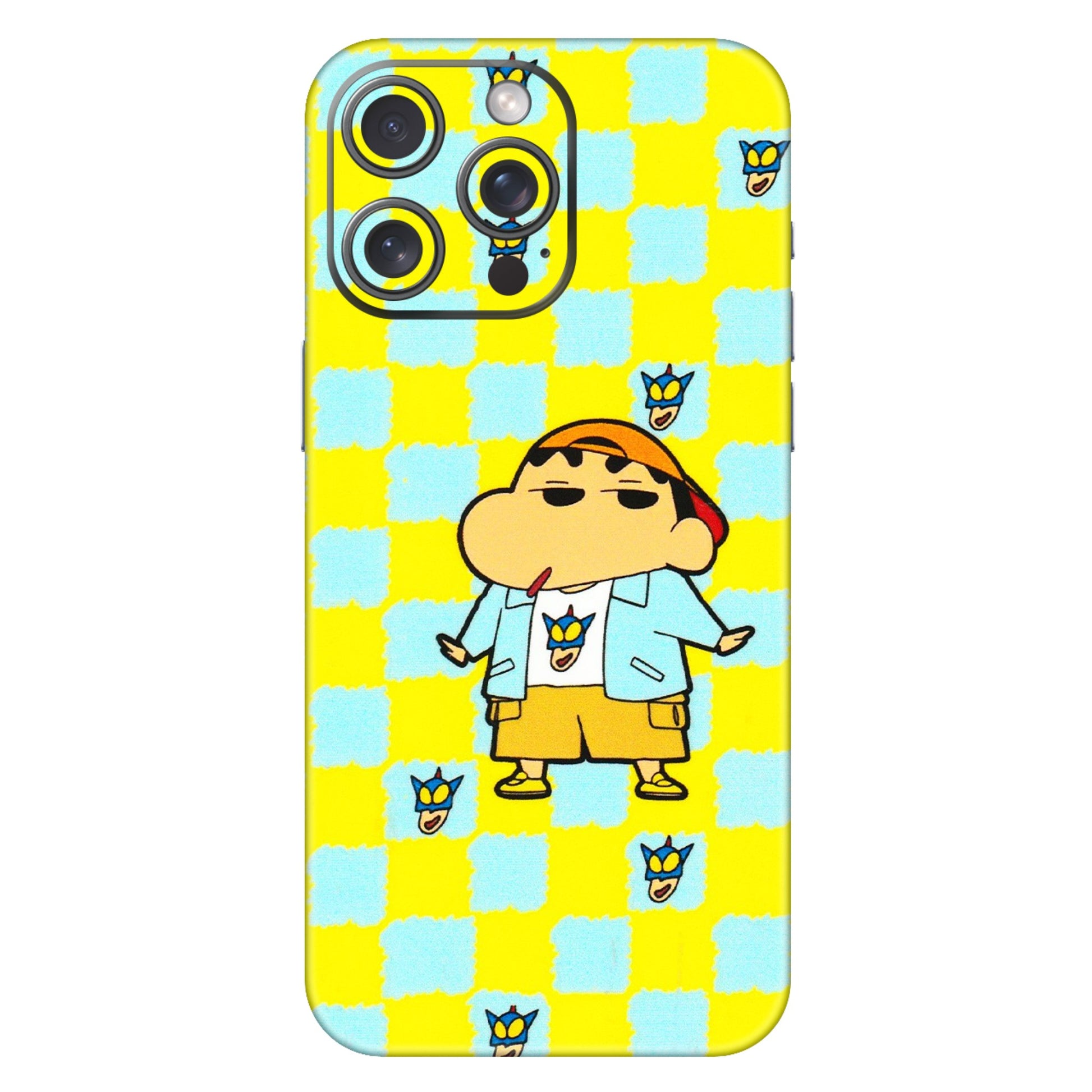 Apple iPhone Skins (All Models) - Yellow Blue Shinchan Cute - 3D Embossed Finish (L-221) iPhone 15 Pro Max