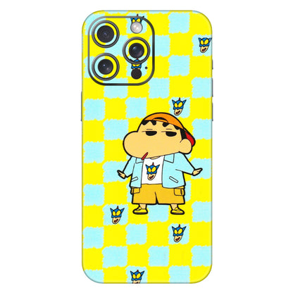 Apple iPhone Skins (All Models) - Yellow Blue Shinchan Cute - 3D Embossed Finish (L-221) iPhone 15 Pro Max