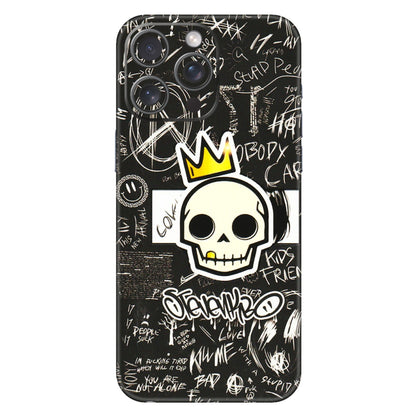 Apple iPhone Skins (All Models) - Funny Skull Black Chalk Grafitti - 3D Embossed Finish (L-22) iPhone 15 Pro Max