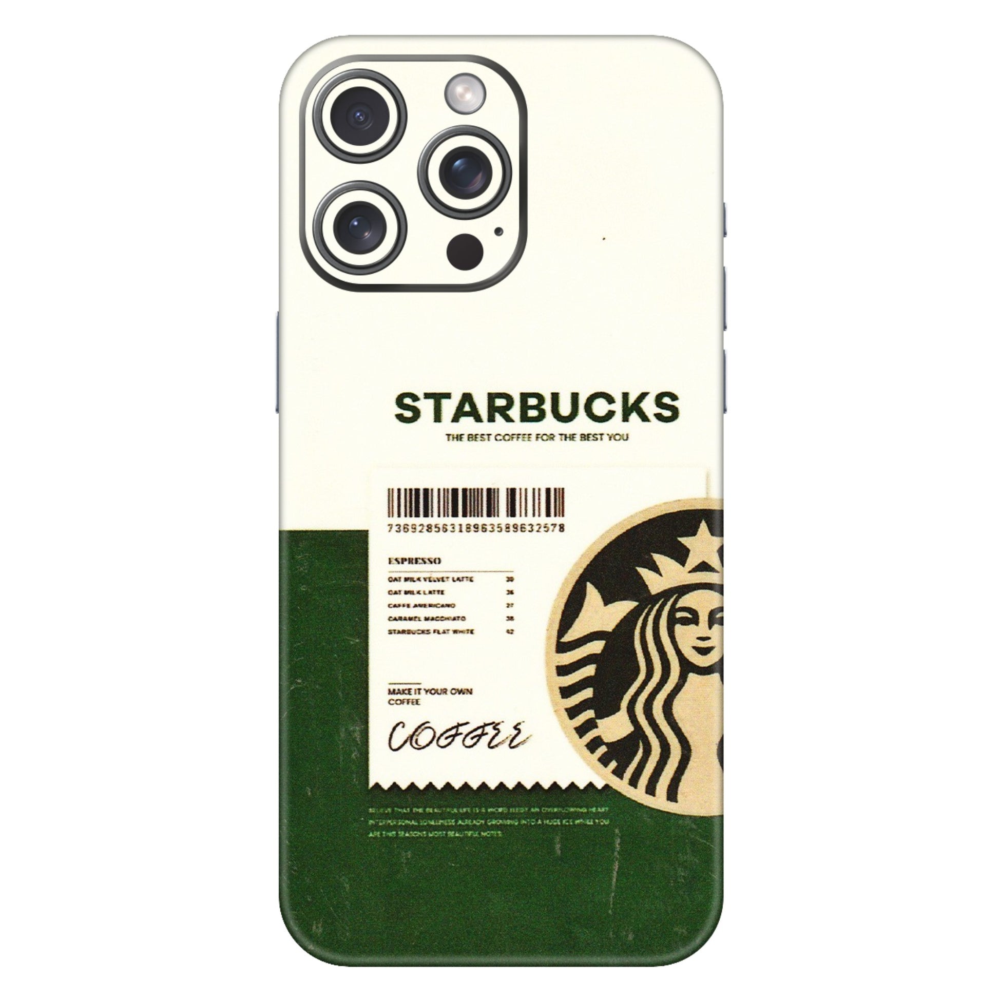 Apple iPhone Skins (All Models) - Starbucks Barcode - 3D Embossed Finish (L-308) iPhone 15 Pro Max