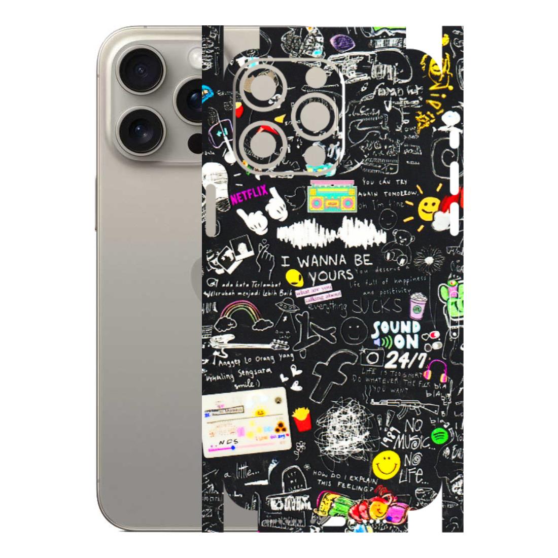 Apple iPhone Skins (All Models) - Black Creatives Doodles - 3D Embossed Finish (L-311) iPhone 15 Pro Max