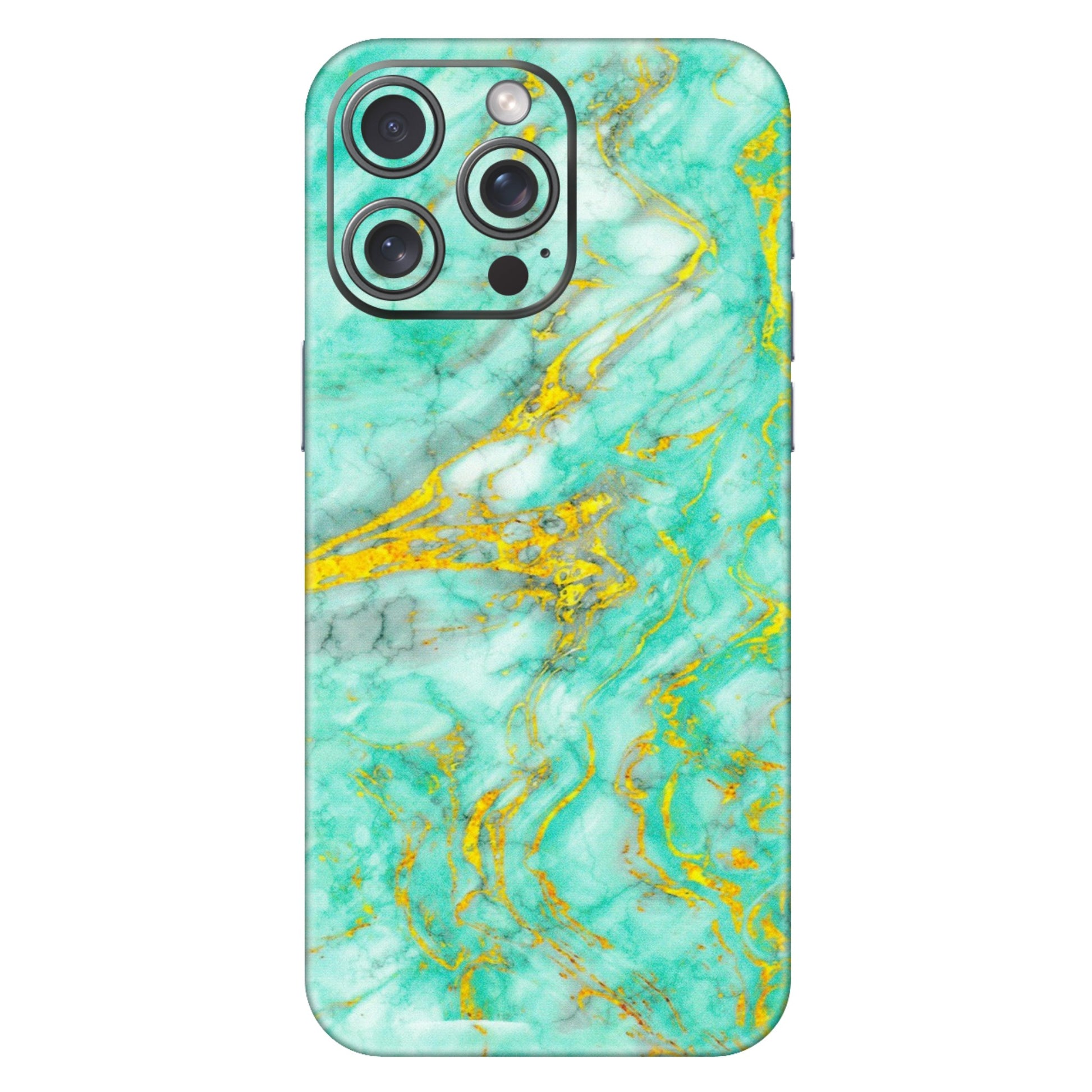 Apple iPhone Skins (All Models) - Green And Gold Marble Feel - Matte Finish (M-16) iPhone 15 Pro Max