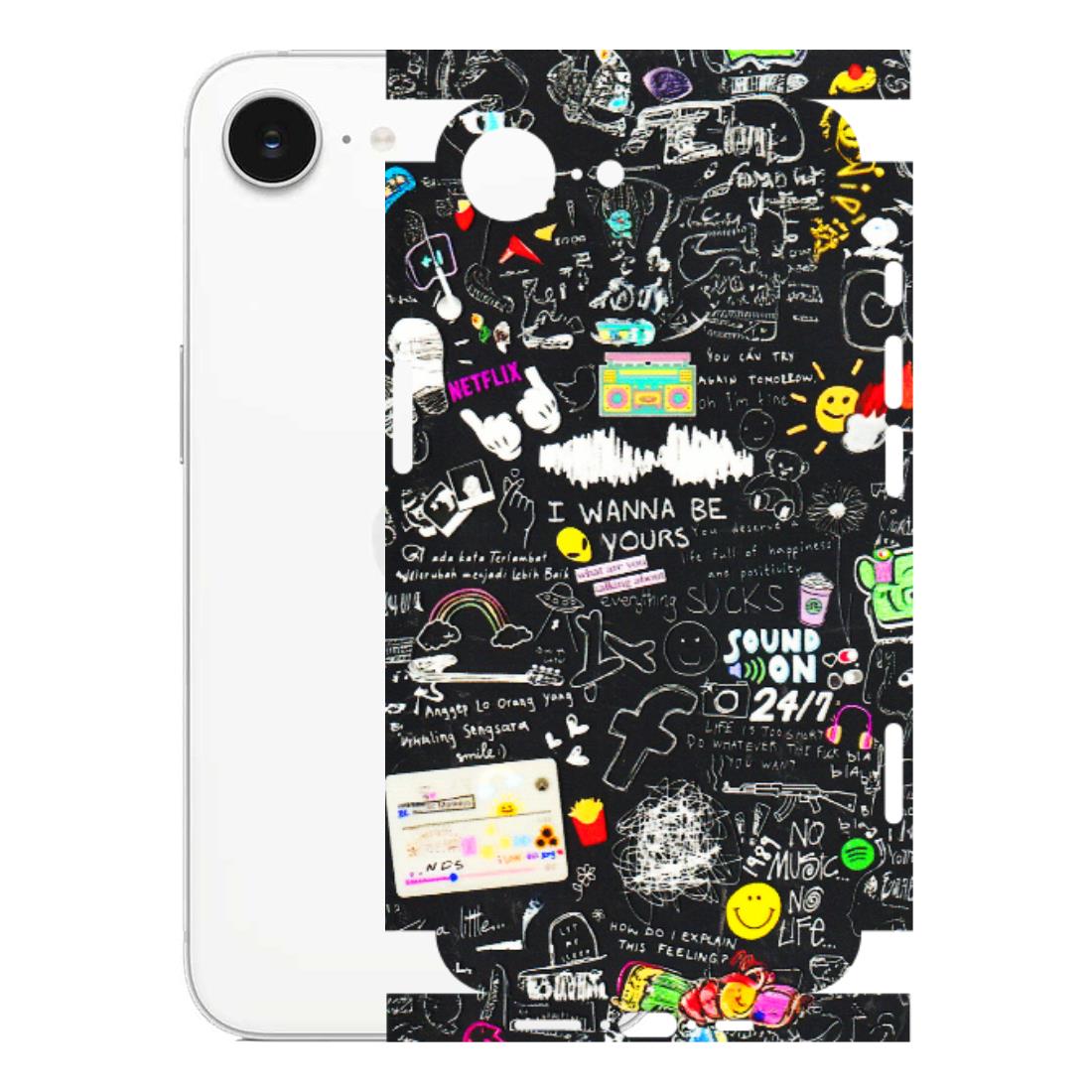 Apple iPhone Skins (All Models) - Black Creatives Doodles - 3D Embossed Finish (L-311) iPhone 16E