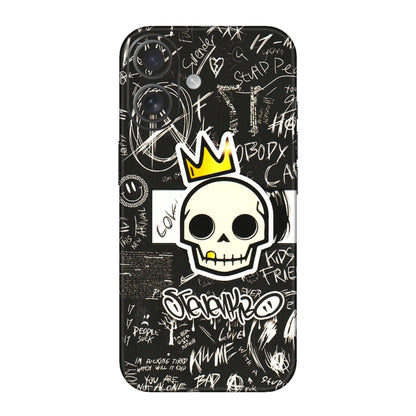 Apple iPhone Skins (All Models) - Funny Skull Black Chalk Grafitti - 3D Embossed Finish (L-22) iPhone 16
