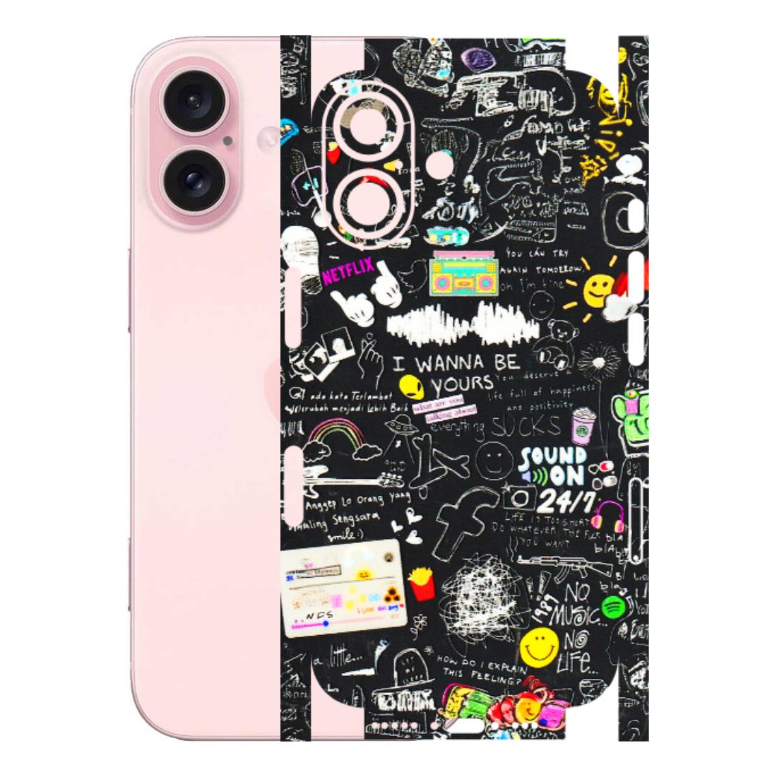 Apple iPhone Skins (All Models) - Black Creatives Doodles - 3D Embossed Finish (L-311) iPhone 16