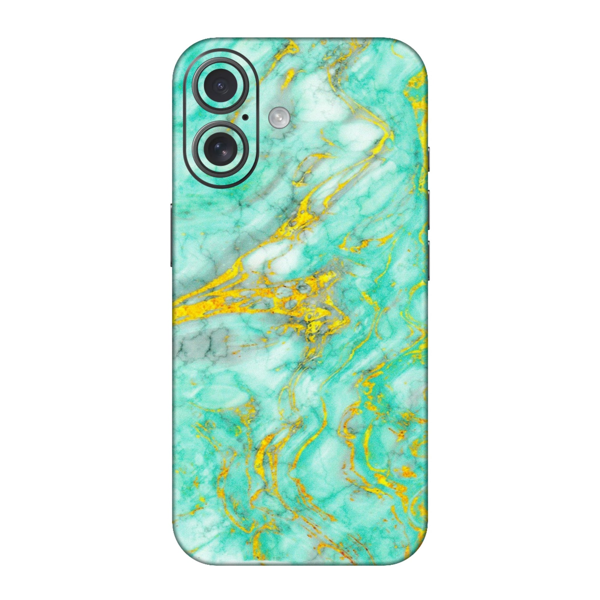 Apple iPhone Skins (All Models) - Green And Gold Marble Feel - Matte Finish (M-16) iPhone 16