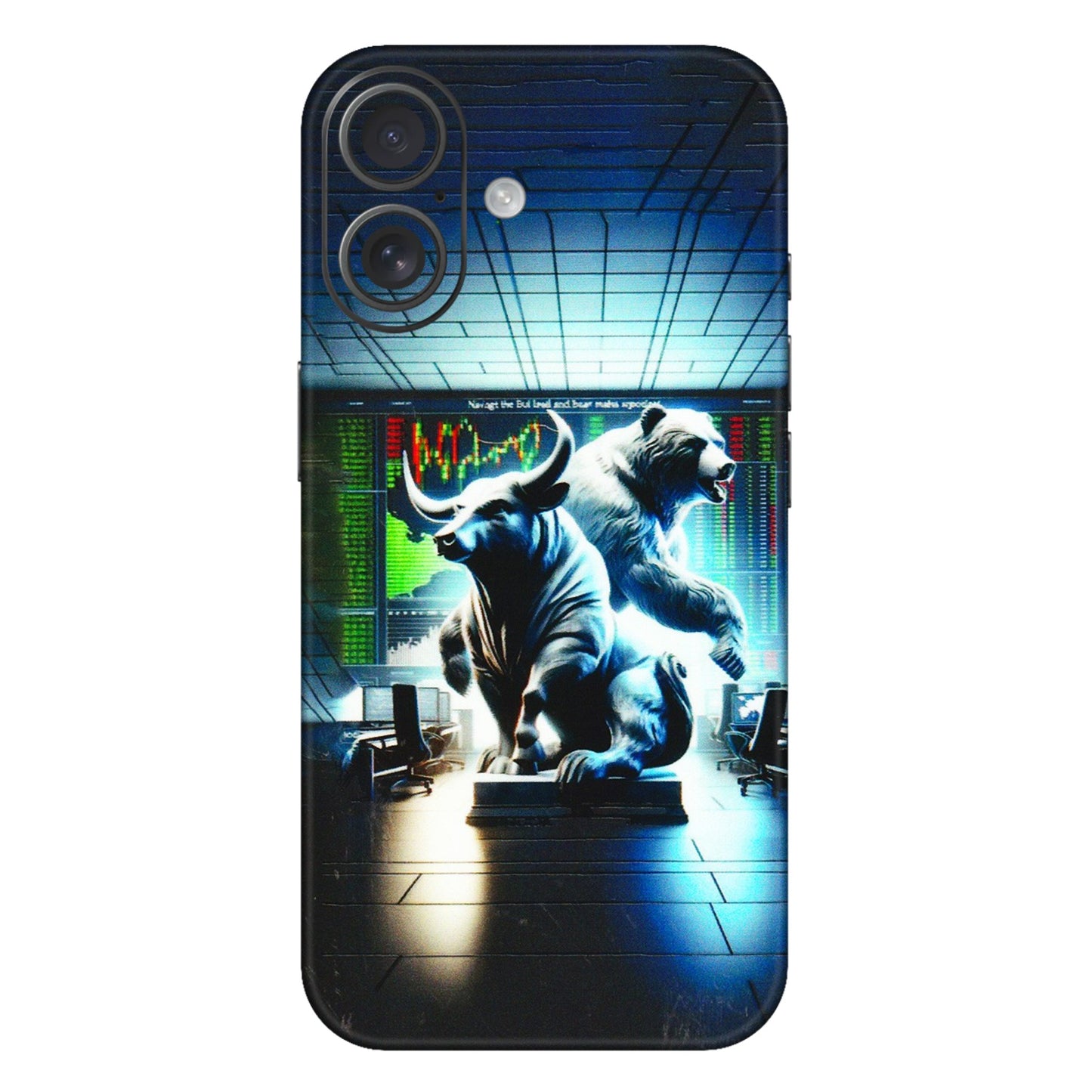 Apple iPhone Skins (All Models) - Stock Market Sensex Bear vs Bulls - 3D Embossed Finish (L-15) iPhone 16 Plus