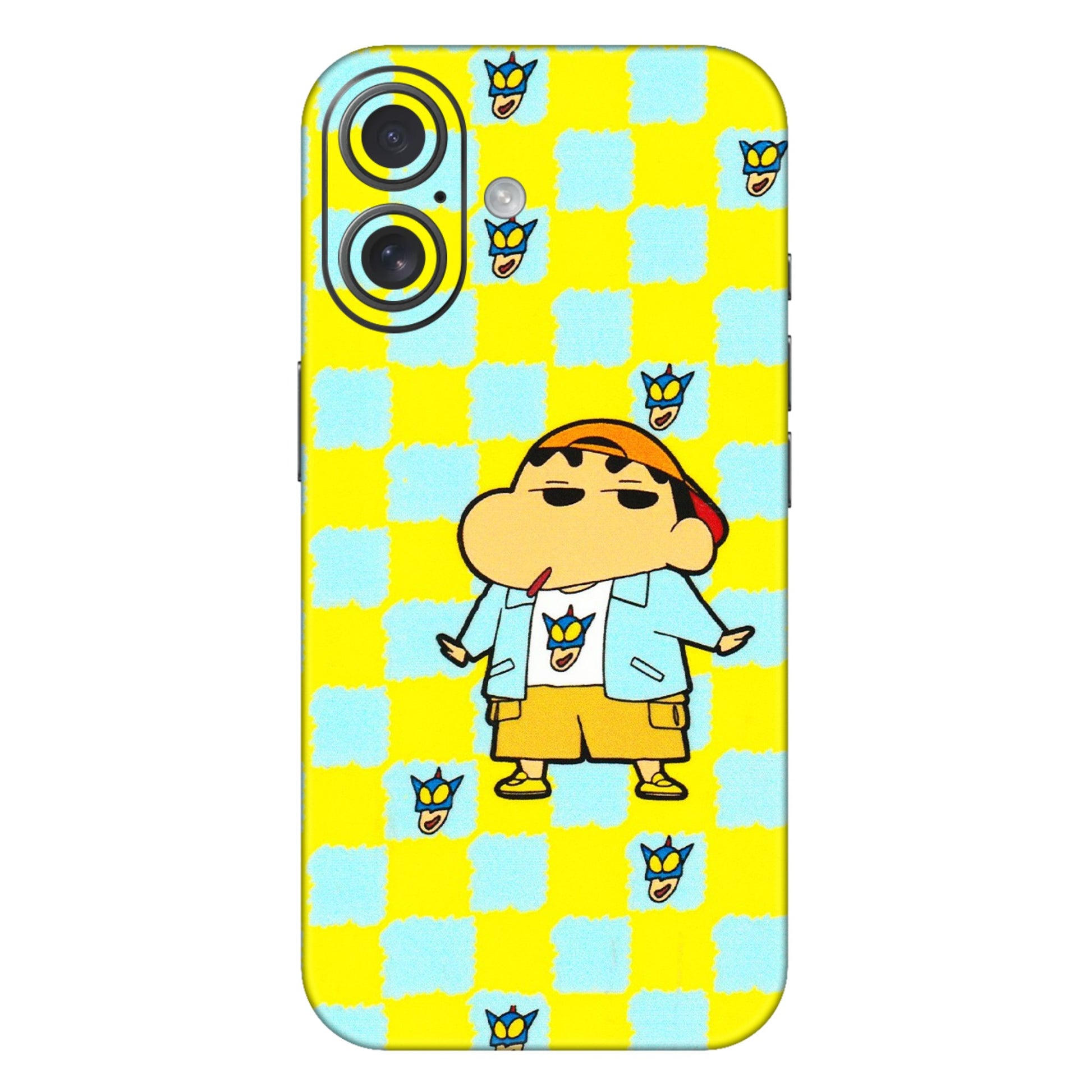 Apple iPhone Skins (All Models) - Yellow Blue Shinchan Cute - 3D Embossed Finish (L-221) iPhone 16 Plus