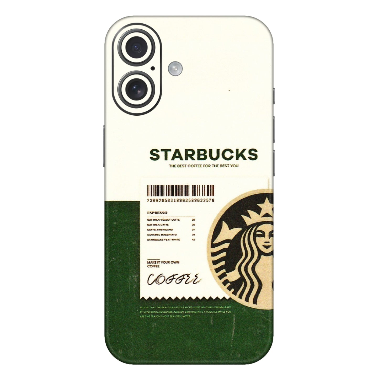 Apple iPhone Skins (All Models) - Starbucks Barcode - 3D Embossed Finish (L-308) iPhone 16 Plus