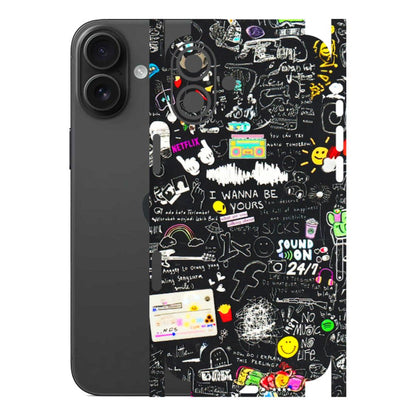 Apple iPhone Skins (All Models) - Black Creatives Doodles - 3D Embossed Finish (L-311) iPhone 16 Plus