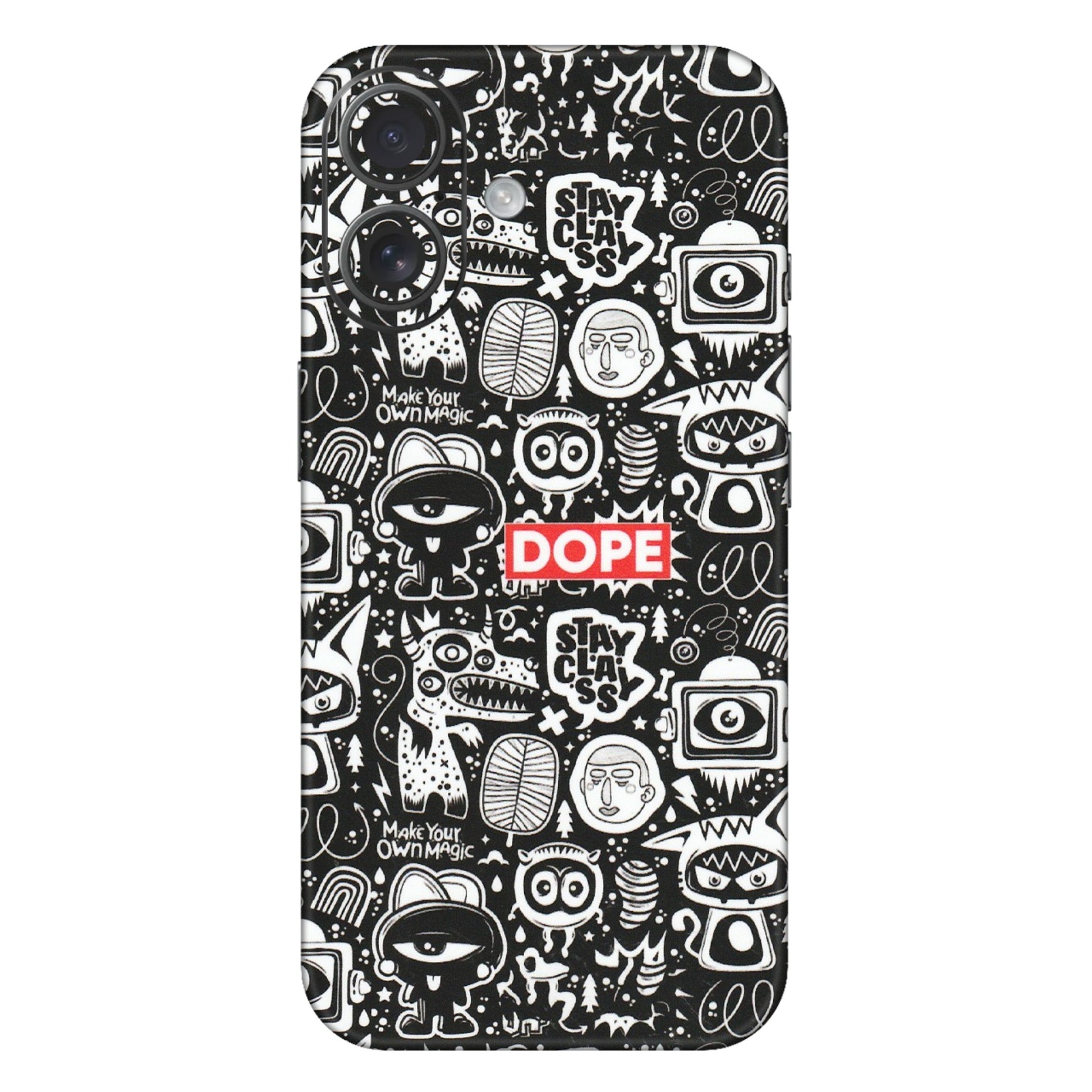 Apple iPhone Skins (All Models) - Dope Stay Classy Black Doodles - Matte Finish (M-126) iPhone 16 Plus