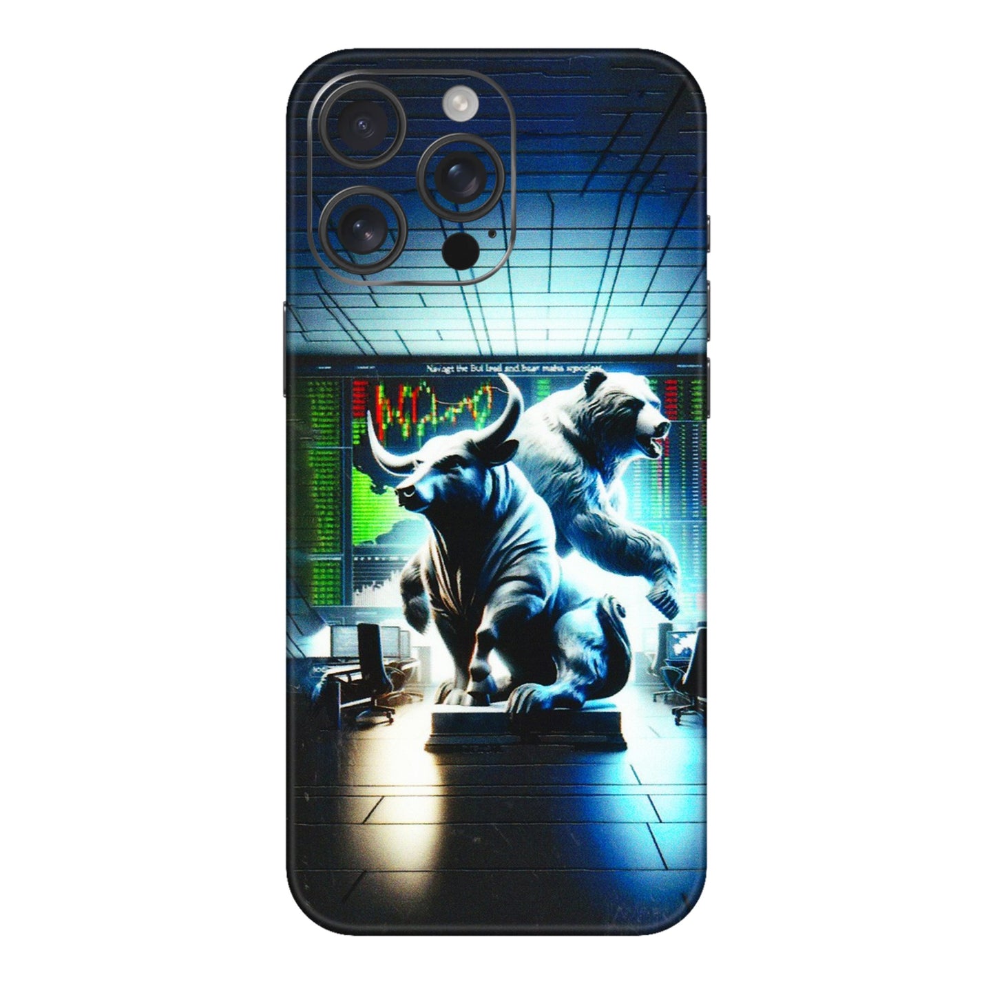 Apple iPhone Skins (All Models) - Stock Market Sensex Bear vs Bulls - 3D Embossed Finish (L-15) iPhone 16 pro