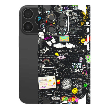 Apple iPhone Skins (All Models) - Black Creatives Doodles - 3D Embossed Finish (L-311) iPhone 16 pro