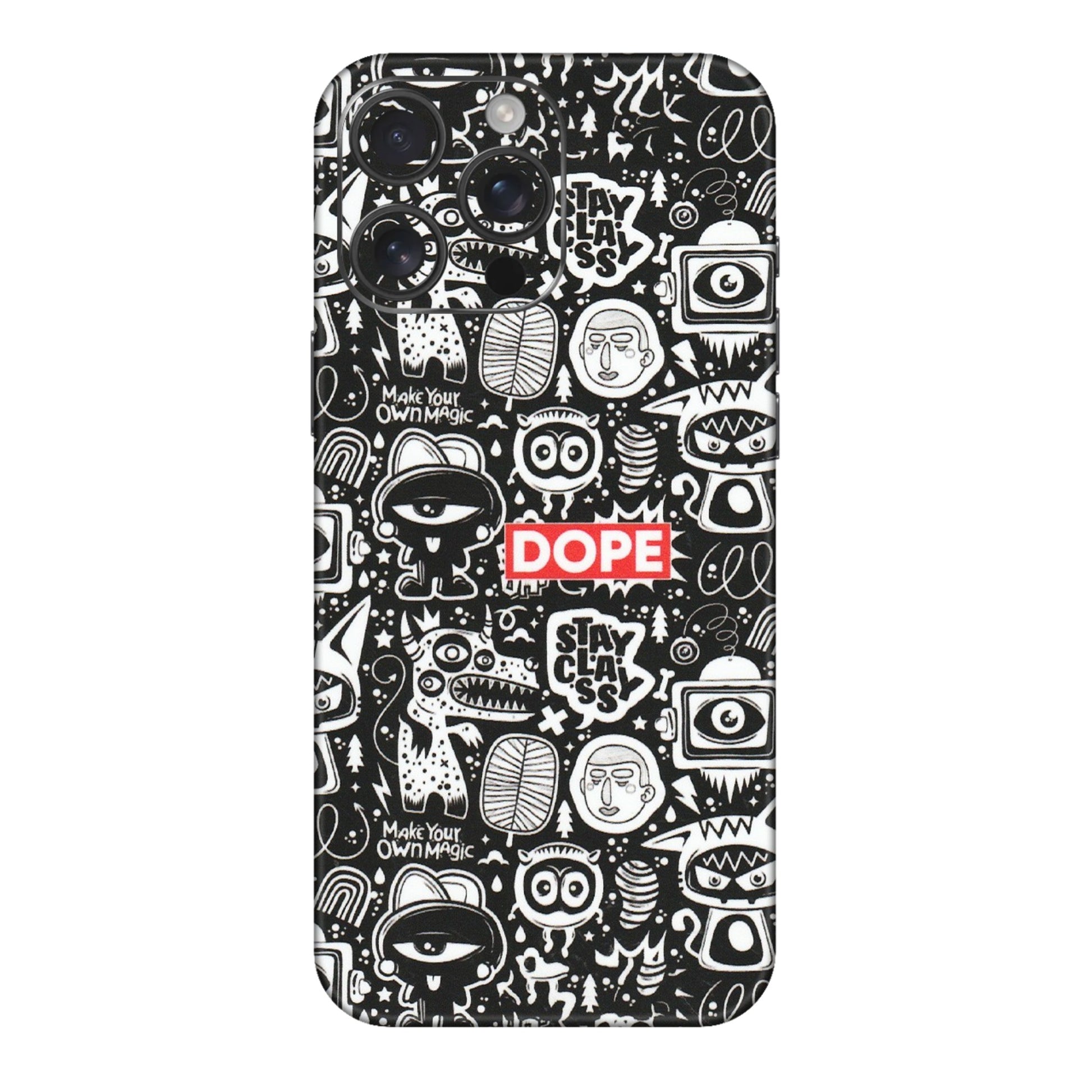 Apple iPhone Skins (All Models) - Dope Stay Classy Black Doodles - Matte Finish (M-126) iPhone 16 pro