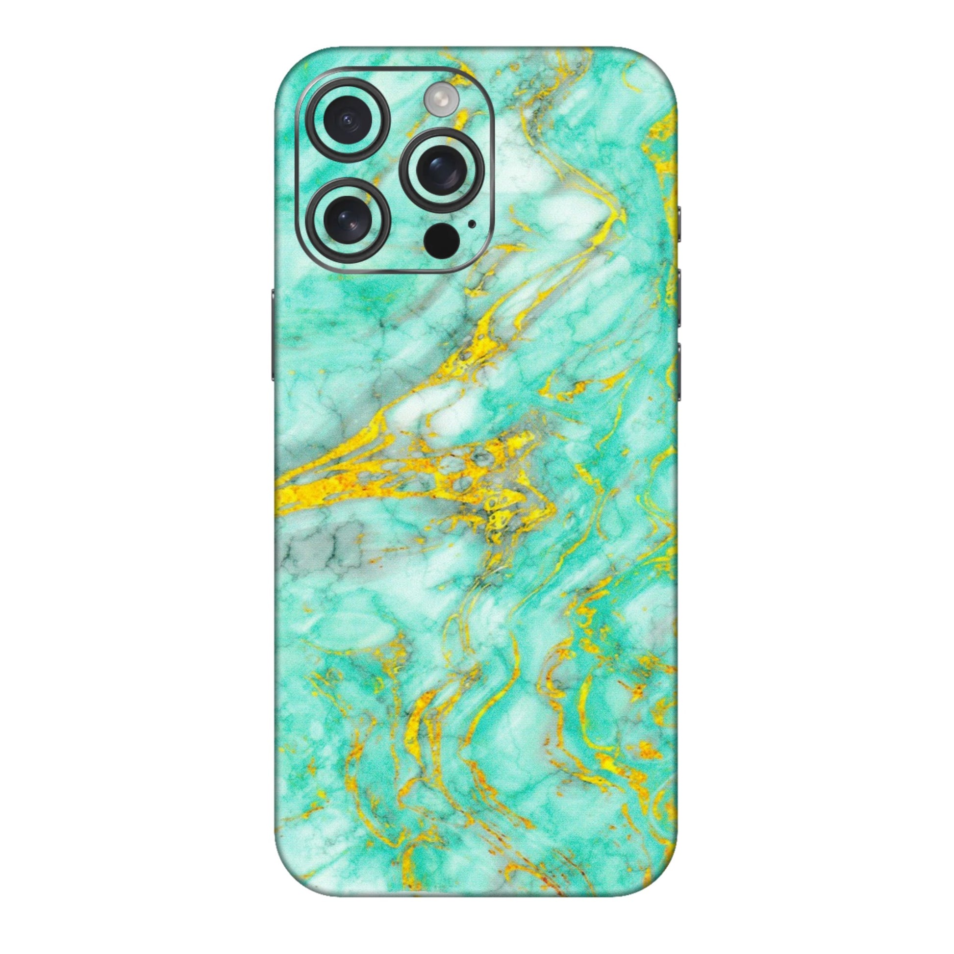 Apple iPhone Skins (All Models) - Green And Gold Marble Feel - Matte Finish (M-16) iPhone 16 pro