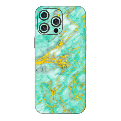 Apple iPhone Skins (All Models) - Green And Gold Marble Feel - Matte Finish (M-16) iPhone 16 pro