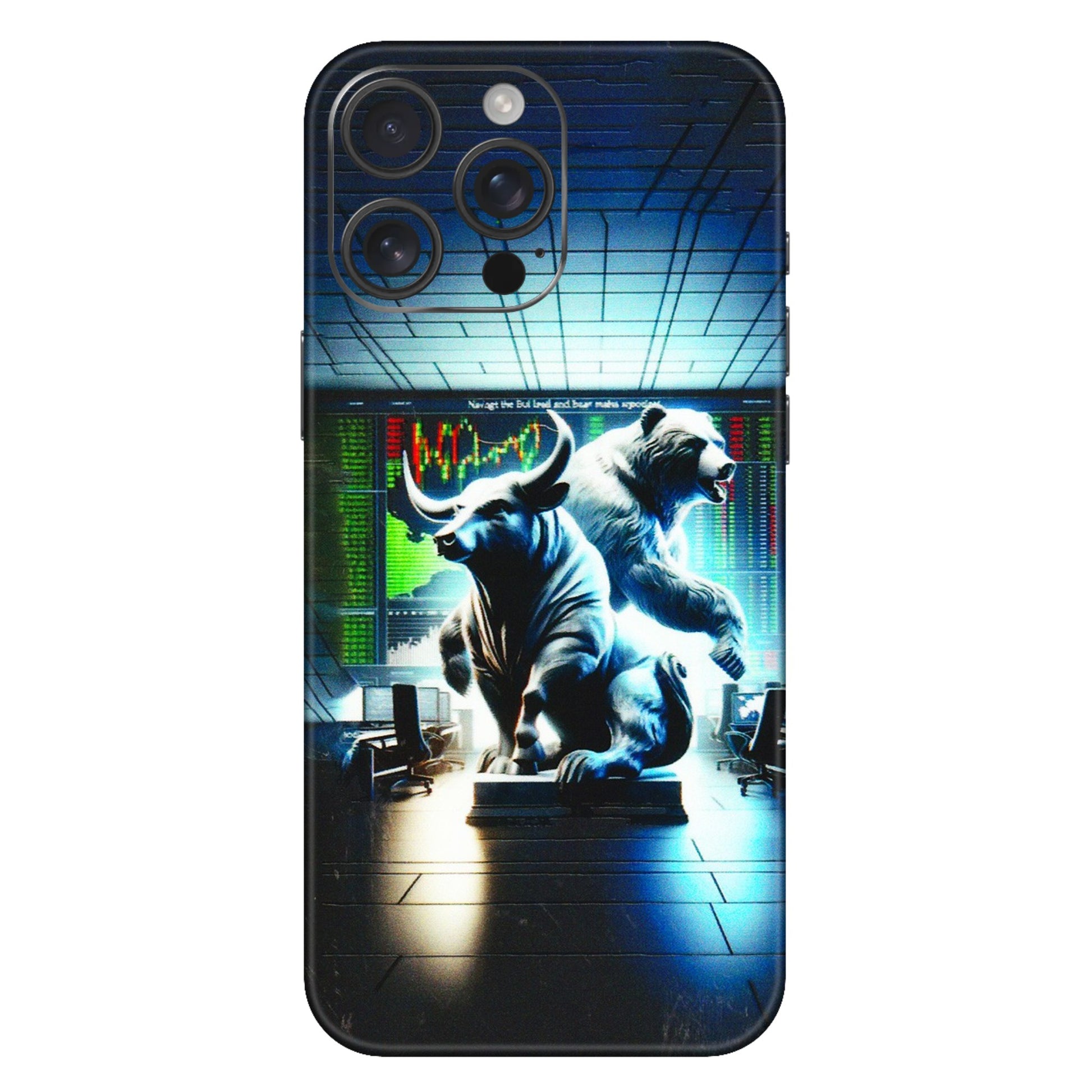 Apple iPhone Skins (All Models) - Stock Market Sensex Bear vs Bulls - 3D Embossed Finish (L-15) iPhone 16 Pro Max