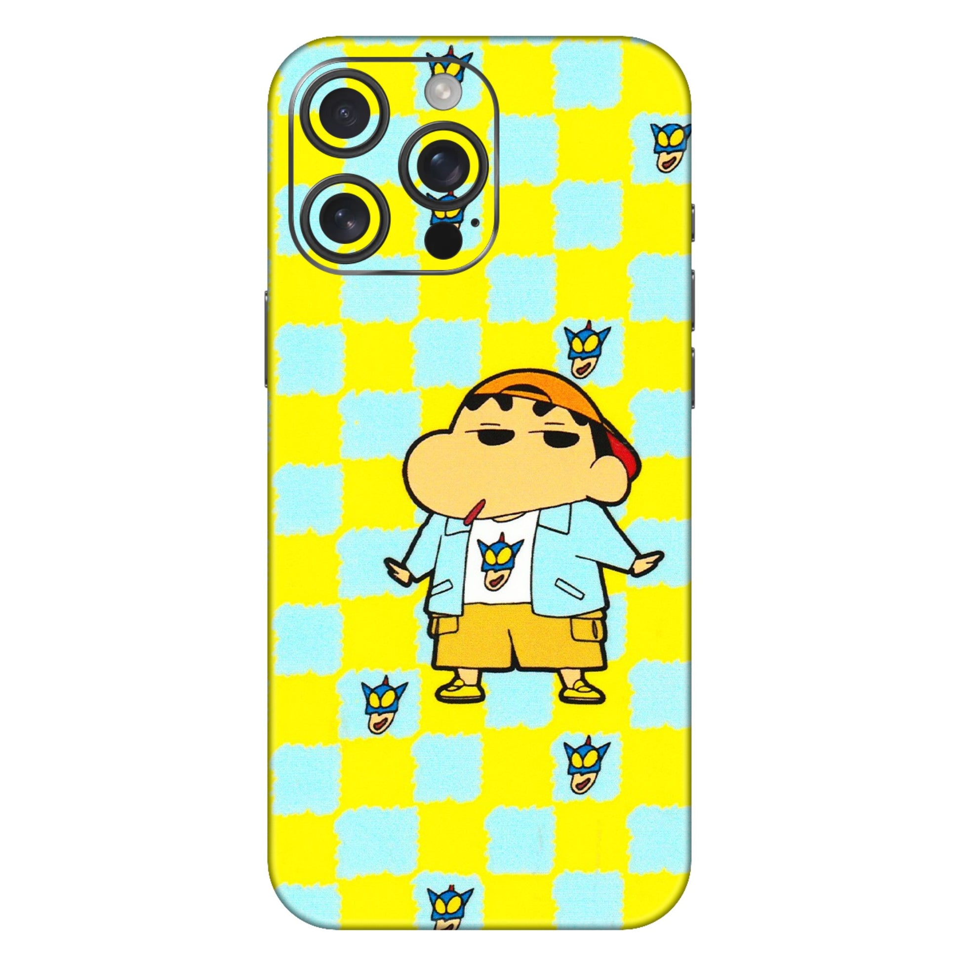 Apple iPhone Skins (All Models) - Yellow Blue Shinchan Cute - 3D Embossed Finish (L-221) iPhone 16 Pro Max