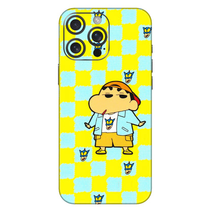 Apple iPhone Skins (All Models) - Yellow Blue Shinchan Cute - 3D Embossed Finish (L-221) iPhone 16 Pro Max