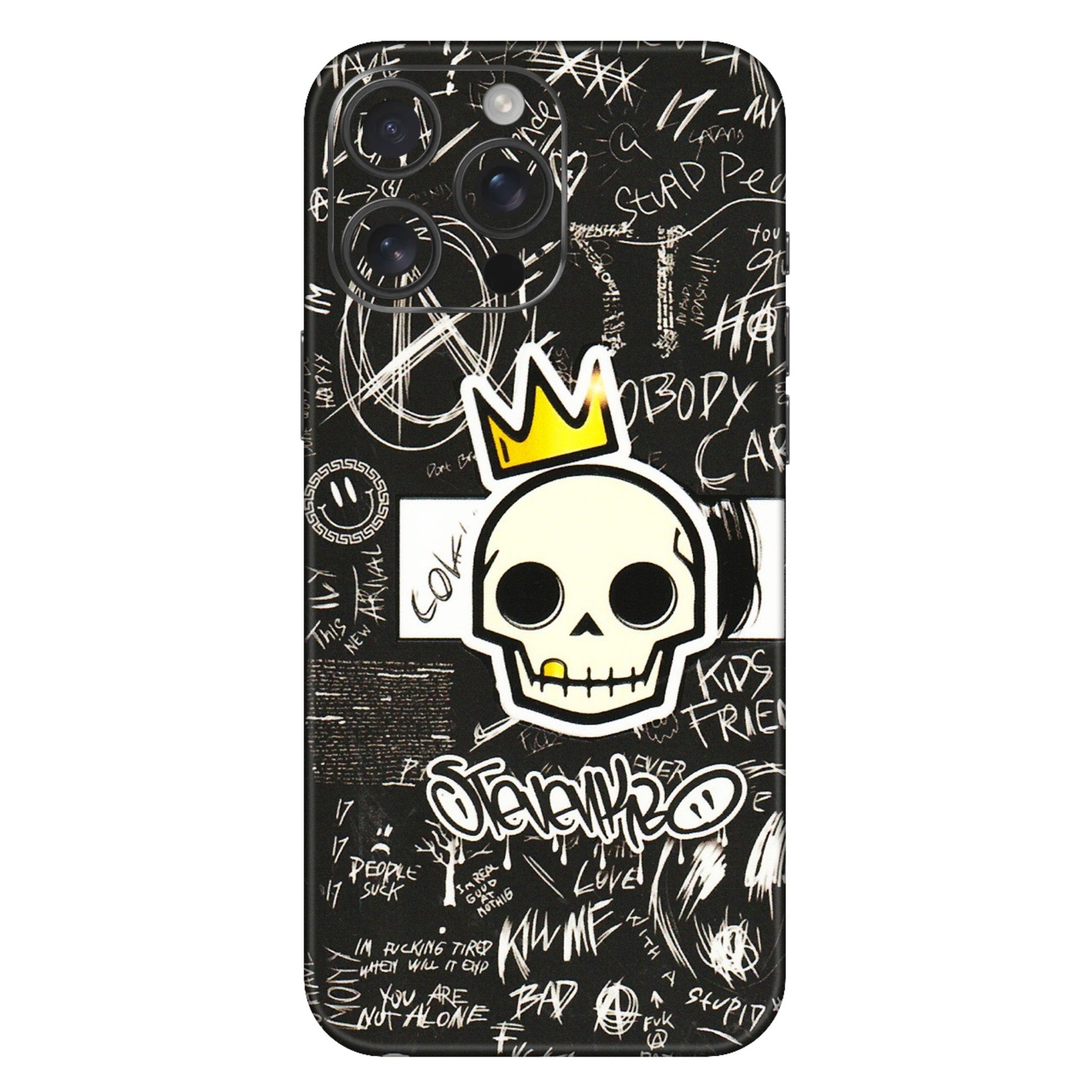 Apple iPhone Skins (All Models) - Funny Skull Black Chalk Grafitti - 3D Embossed Finish (L-22) iPhone 16 Pro Max