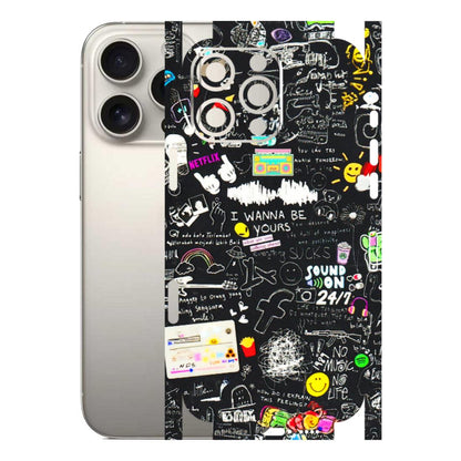 Apple iPhone Skins (All Models) - Black Creatives Doodles - 3D Embossed Finish (L-311) iPhone 16 Pro Max