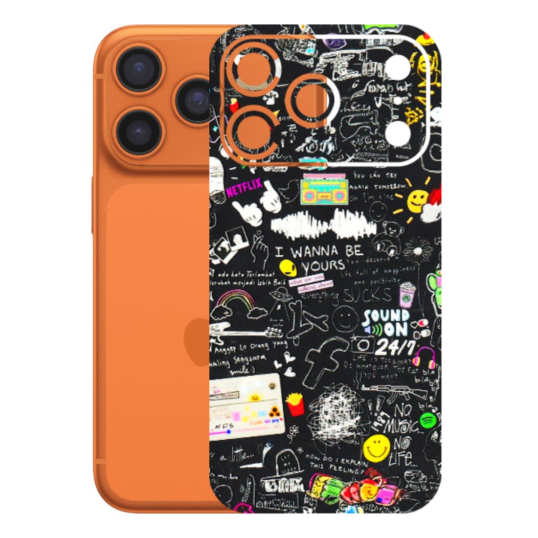 Apple iPhone Skins (All Models) - Black Creatives Doodles - 3D Embossed Finish (L-311) iPhone 17 Pro