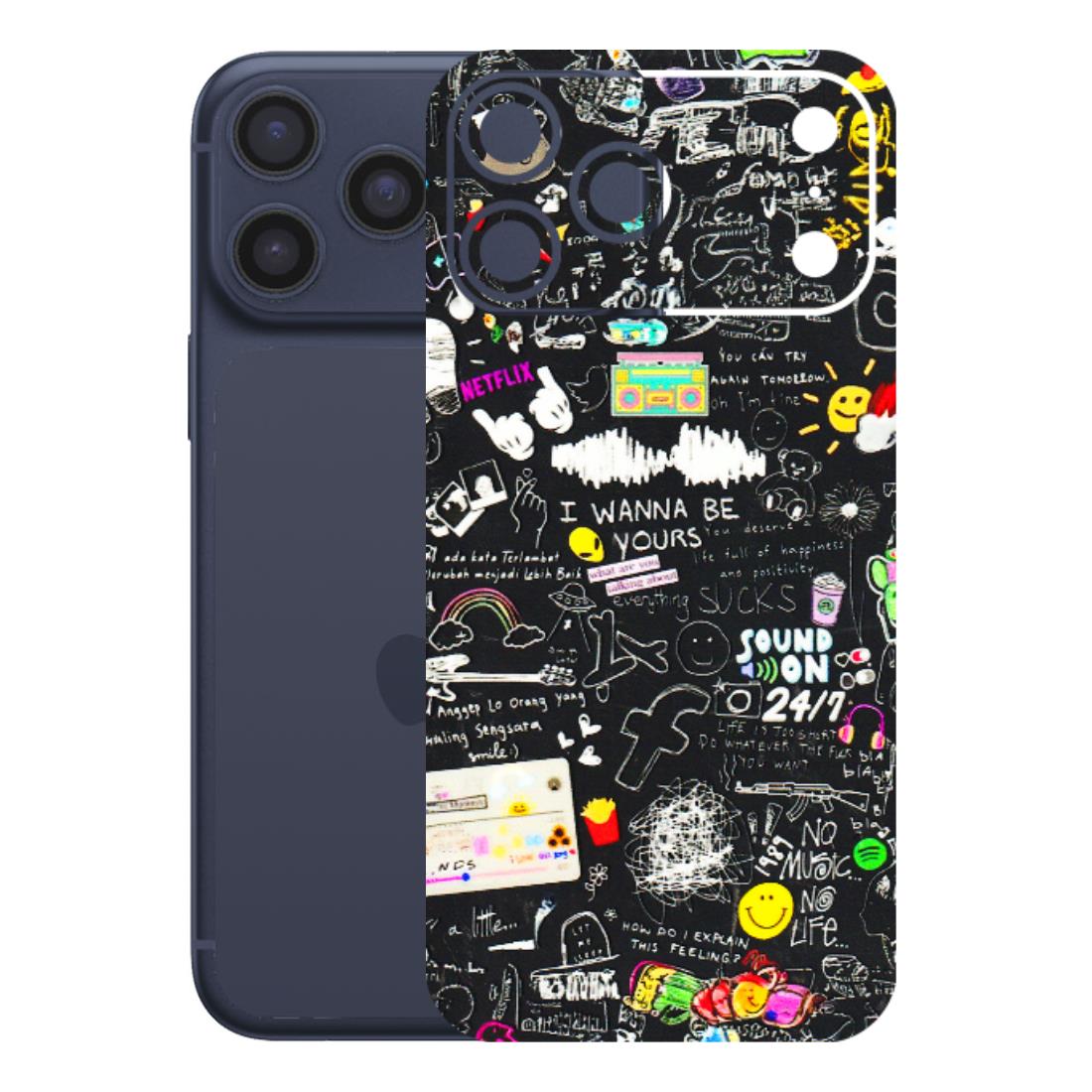 Apple iPhone Skins (All Models) - Black Creatives Doodles - 3D Embossed Finish (L-311) iPhone 17 Pro Max
