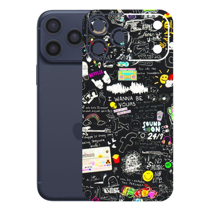 Apple iPhone Skins (All Models) - Black Creatives Doodles - 3D Embossed Finish (L-311) iPhone 17 Pro Max