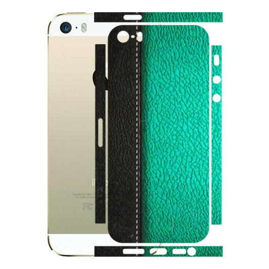 Apple iPhone Skins (All Models) - Black Green Dual  Leather Stich - 3D Embossed Finish (L-233) iPhone 5S