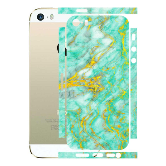 Apple iPhone Skins (All Models) - Green And Gold Marble Feel - Matte Finish (M-16) iPhone 5S