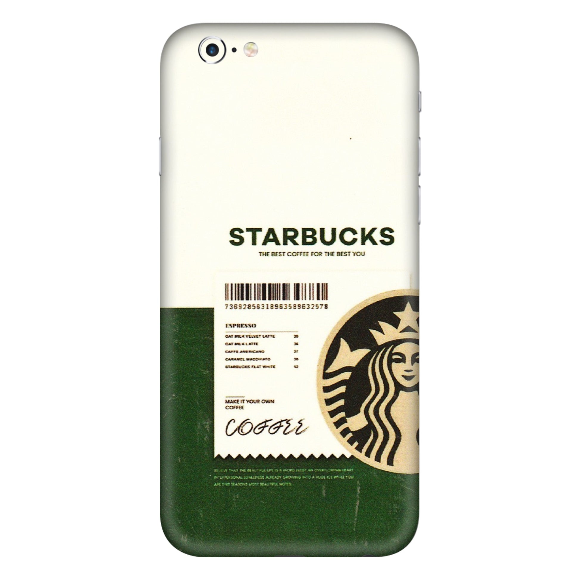 Apple iPhone Skins (All Models) - Starbucks Barcode - 3D Embossed Finish (L-308) iPhone 6S Plus