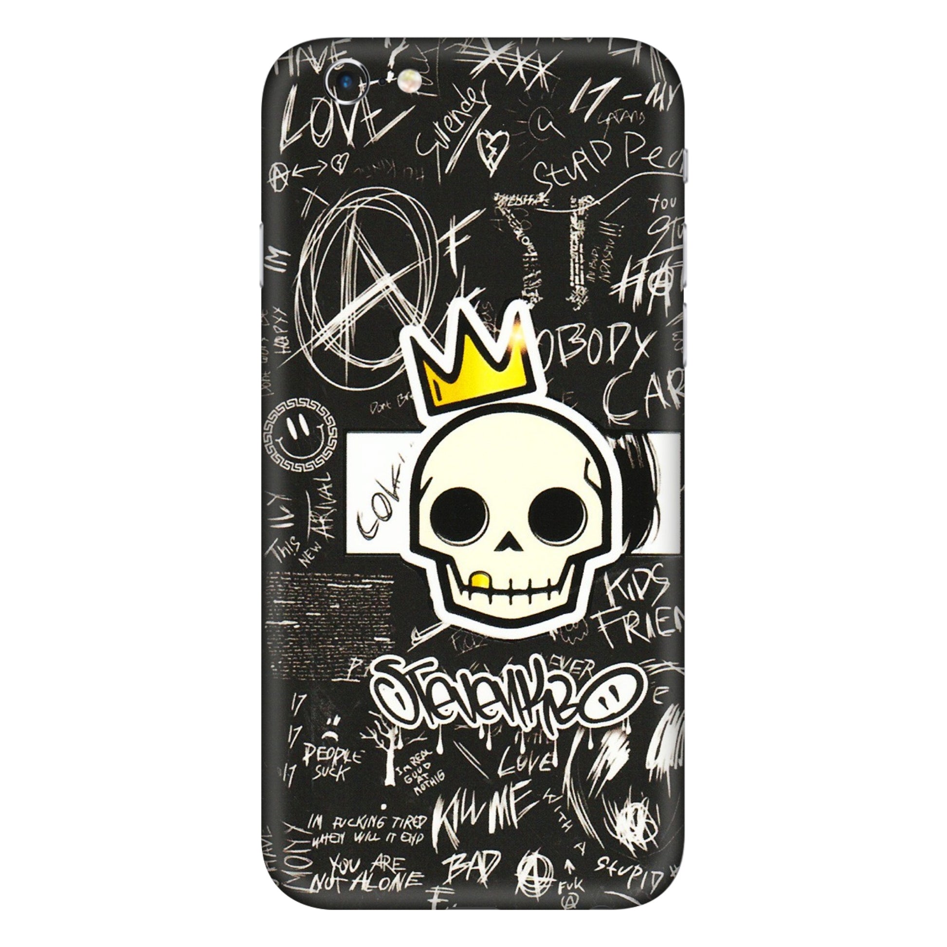 Apple iPhone Skins (All Models) - Funny Skull Black Chalk Grafitti - 3D Embossed Finish (L-22) iPhone 6 Plus