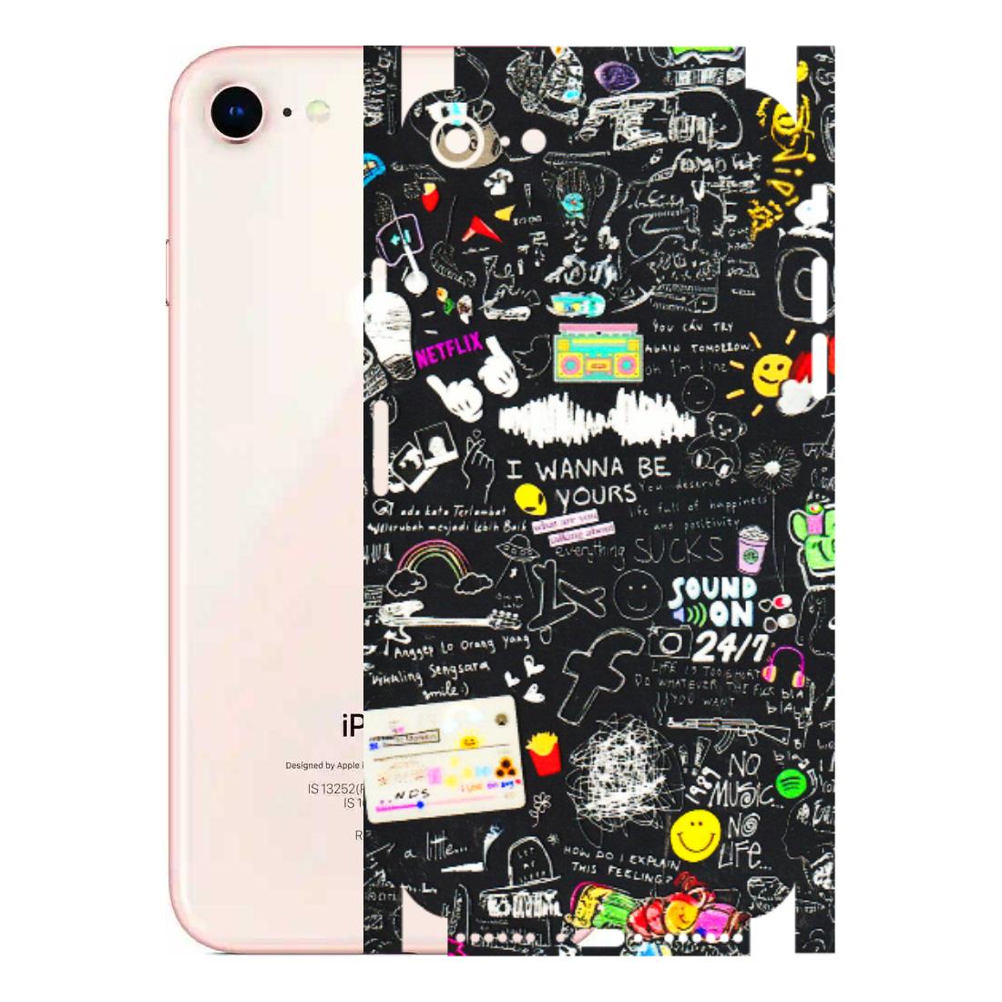 Apple iPhone Skins (All Models) - Black Creatives Doodles - 3D Embossed Finish (L-311) iPhone 8