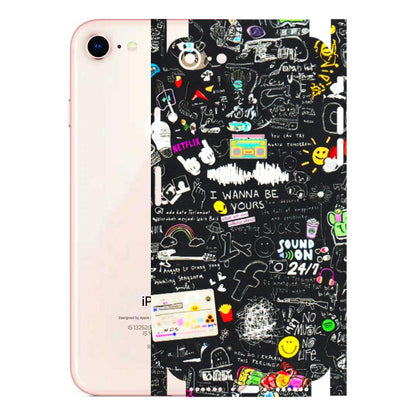 Apple iPhone Skins (All Models) - Black Creatives Doodles - 3D Embossed Finish (L-311) iPhone 8